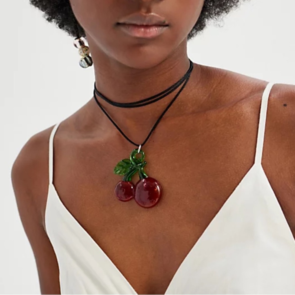 Glass Cherry Corded Necklace